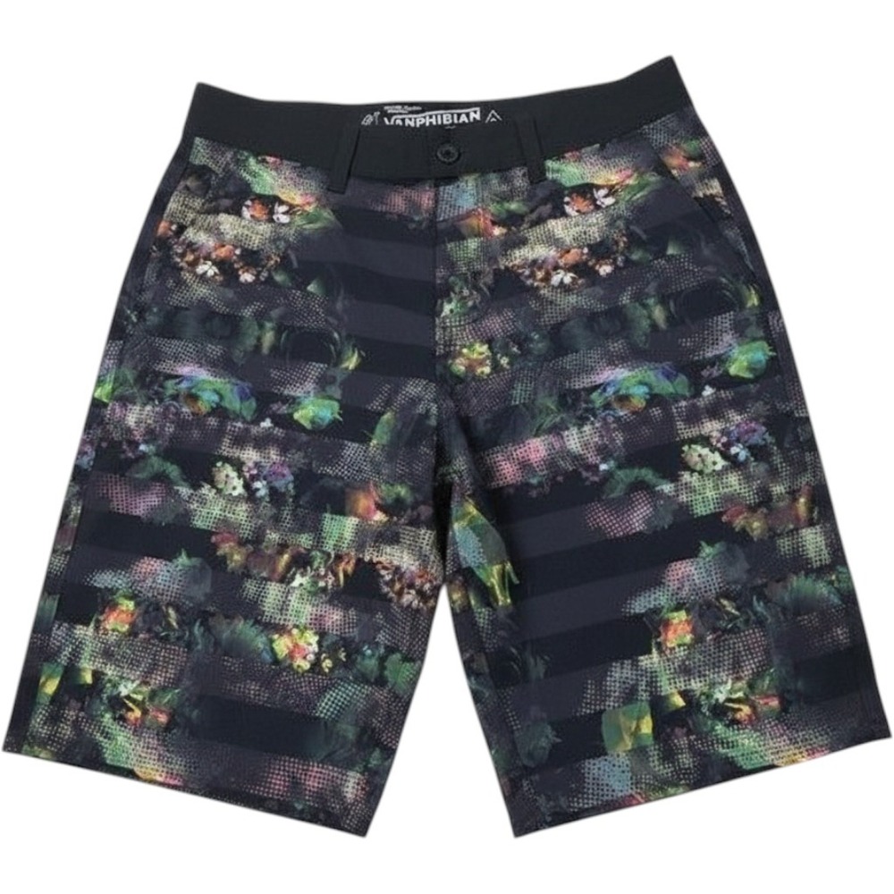 Vans Vanphibian Board Shorts Men 30 Black Tropical Floral Swim Trunks Surf SKate
